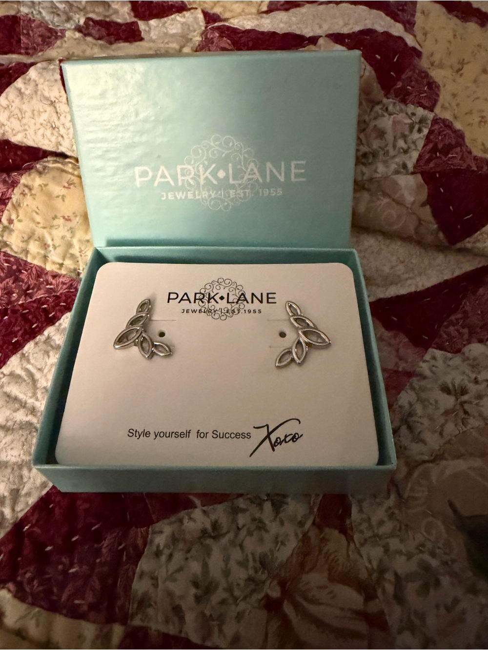 Park Lane Silver Leaf Cluster Stud Earrings